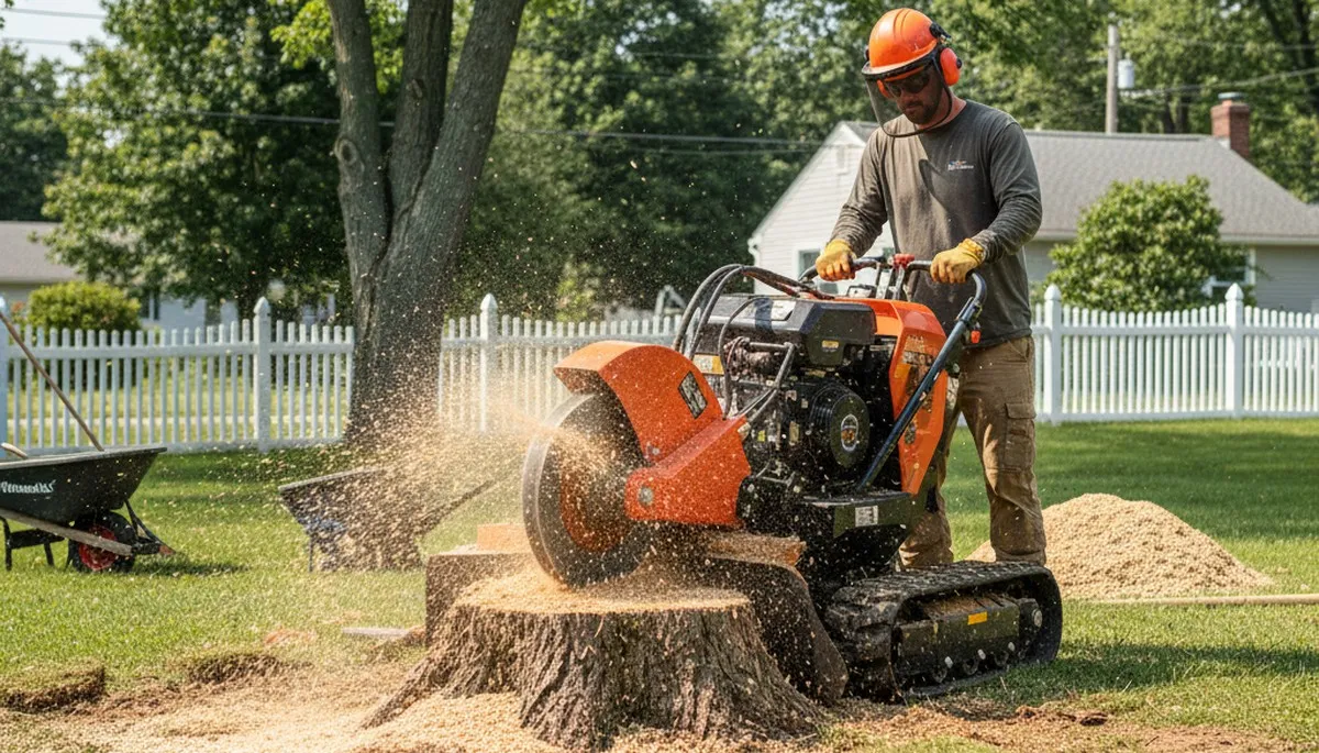 Professional stump grinding removing tree stumps in Lynn, MA for Saugus area lawn and landscaping restoration