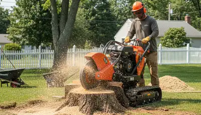 Professional stump grinding removing tree stumps in Lynn, MA for Saugus area lawn and landscaping restoration