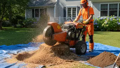 Professional stump grinding service removing tree stumps in Wakefield, MA for Saugus, MA tree removal clients