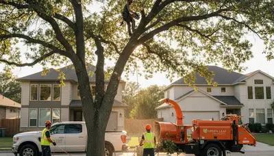 Arborist pruning oak tree branches in Saugus, MA for professional tree care services