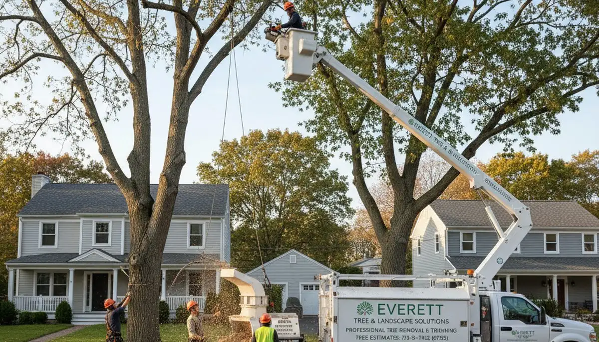 Professional tree removal service in Saugus MA clearing large oak safely for local property owner