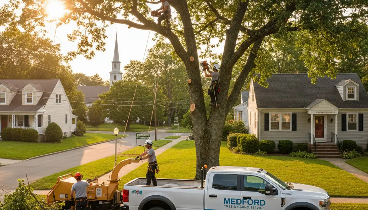 Professional tree removal service crew working in Saugus, MA