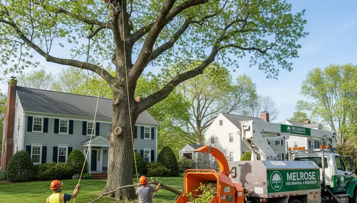 Professional tree removal service in Saugus MA safely cutting and clearing residential trees