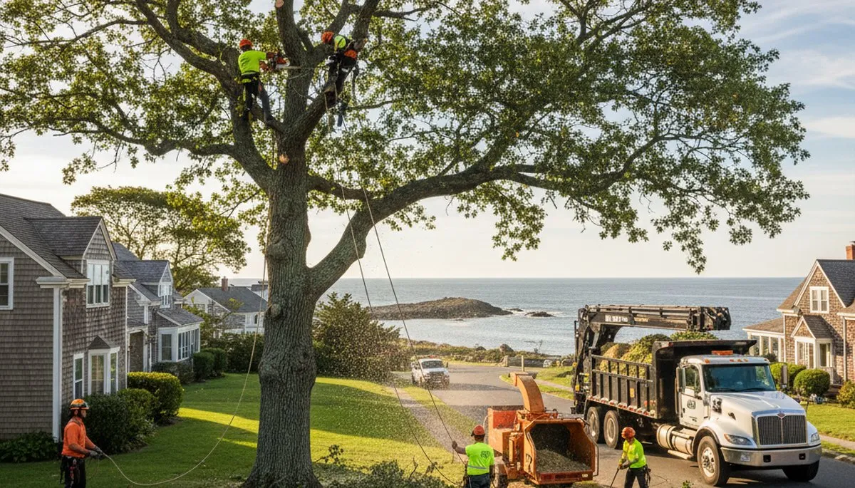 Professional tree removal service crew working safely in Saugus, MA