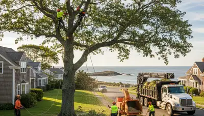Professional tree removal service crew working safely in Saugus, MA