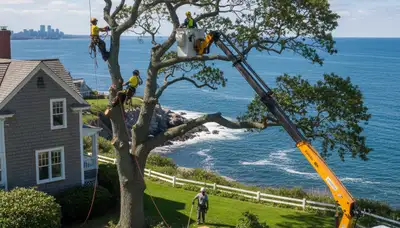 Professional tree removal service in Saugus, MA clearing large oak safely with expert crew