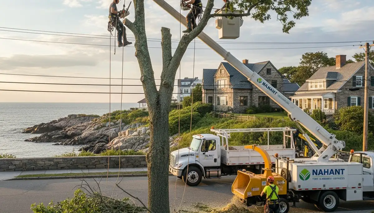 Professional tree removal service crew working safely in Saugus, MA