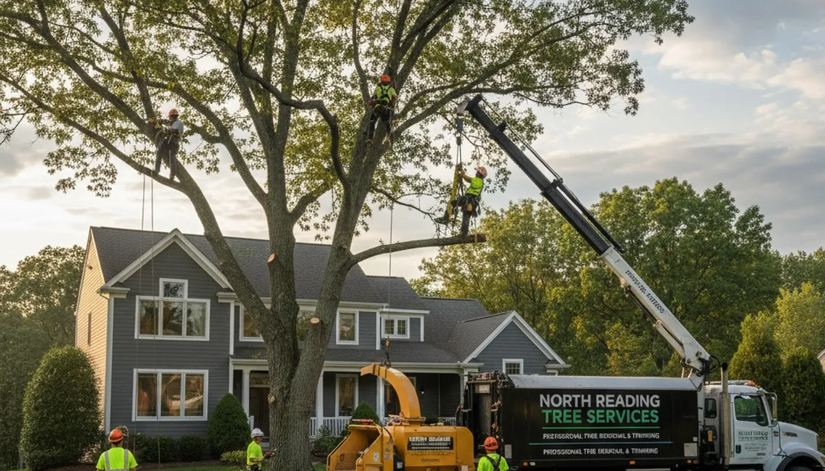 Professional tree removal service in Saugus MA safely cutting and clearing large trees