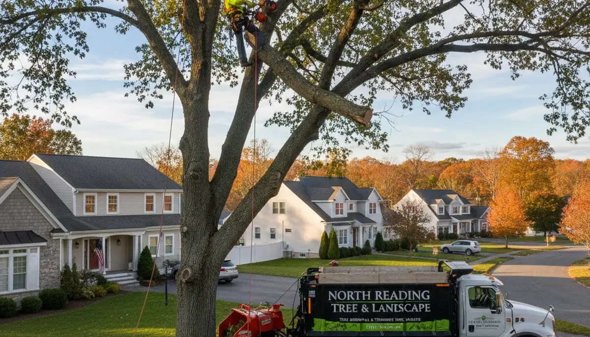 Professional tree removal service in Saugus MA safely cutting and clearing large trees