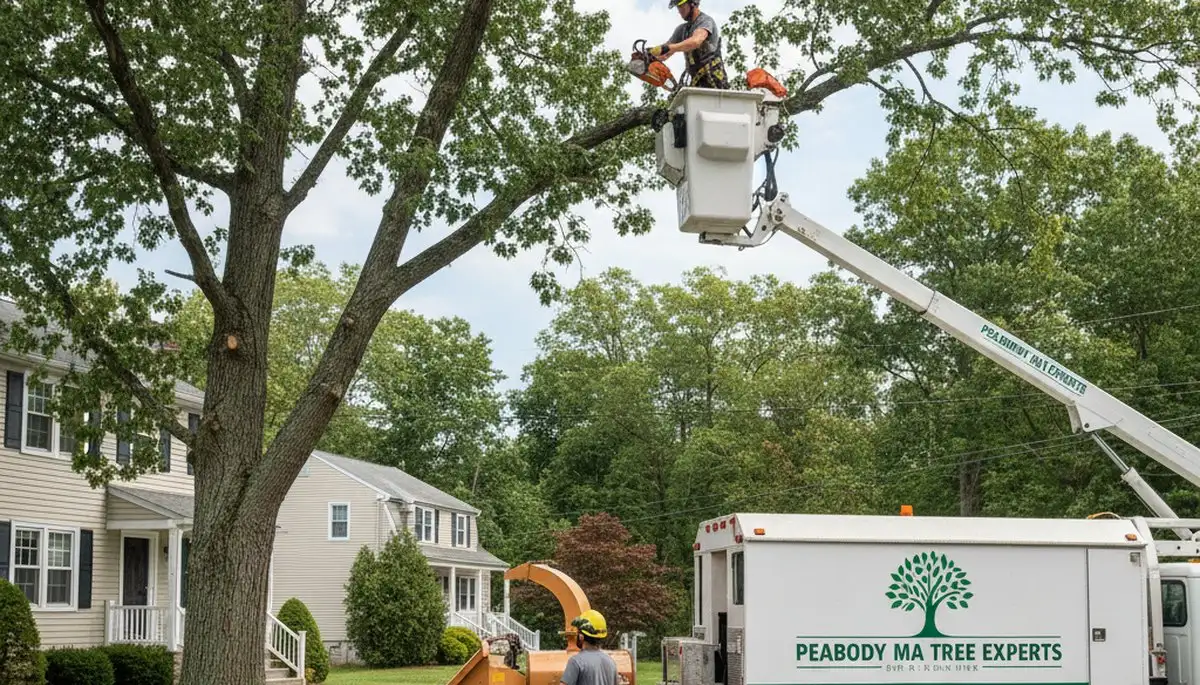 Professional tree removal service in Saugus MA safely clearing large oak trees