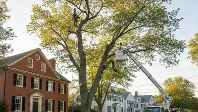 Professional tree removal service in Saugus MA safely cutting large oak tree branches