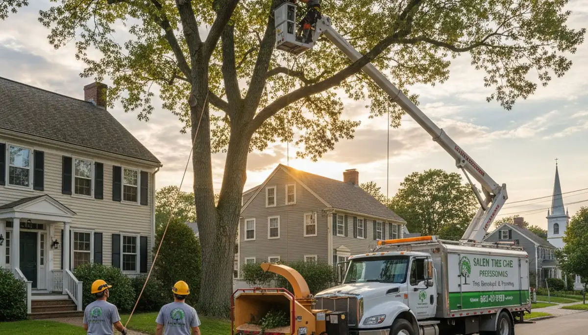 Professional tree removal service in Saugus MA safely cutting and clearing large trees