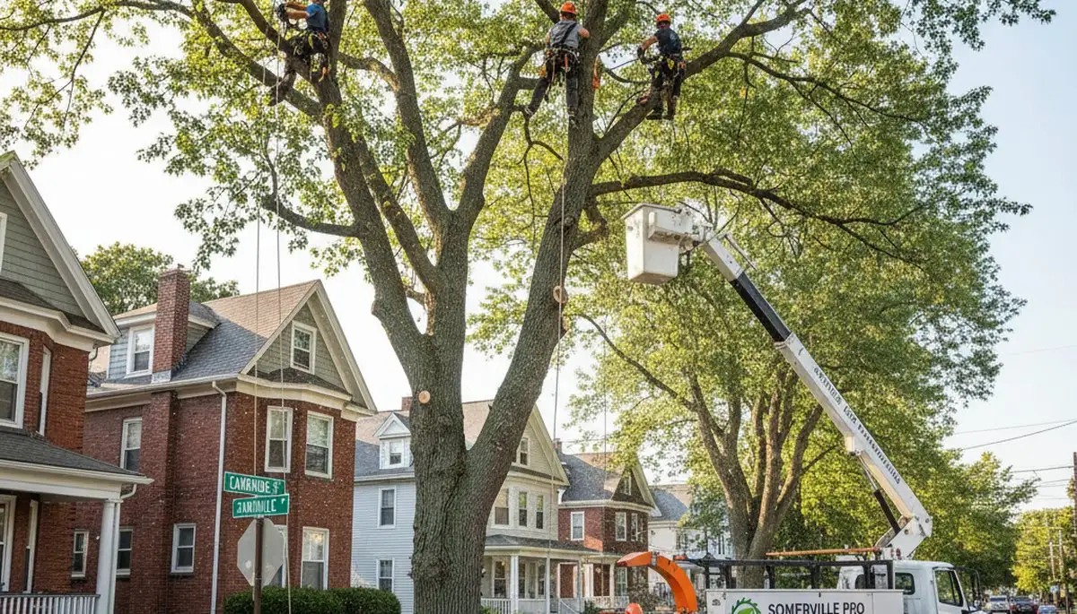 Professional tree removal service in Saugus, MA clearing storm-damaged oak trees safely
